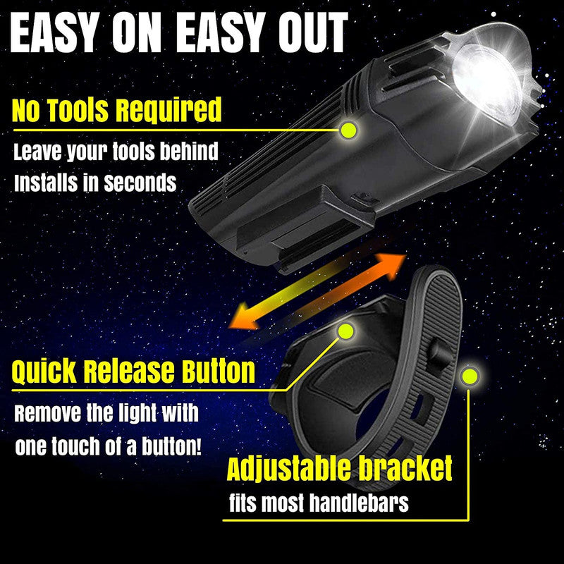 VIKUS Waterproof Rechargeable LED Bike Lights Set (2000mah Lithium