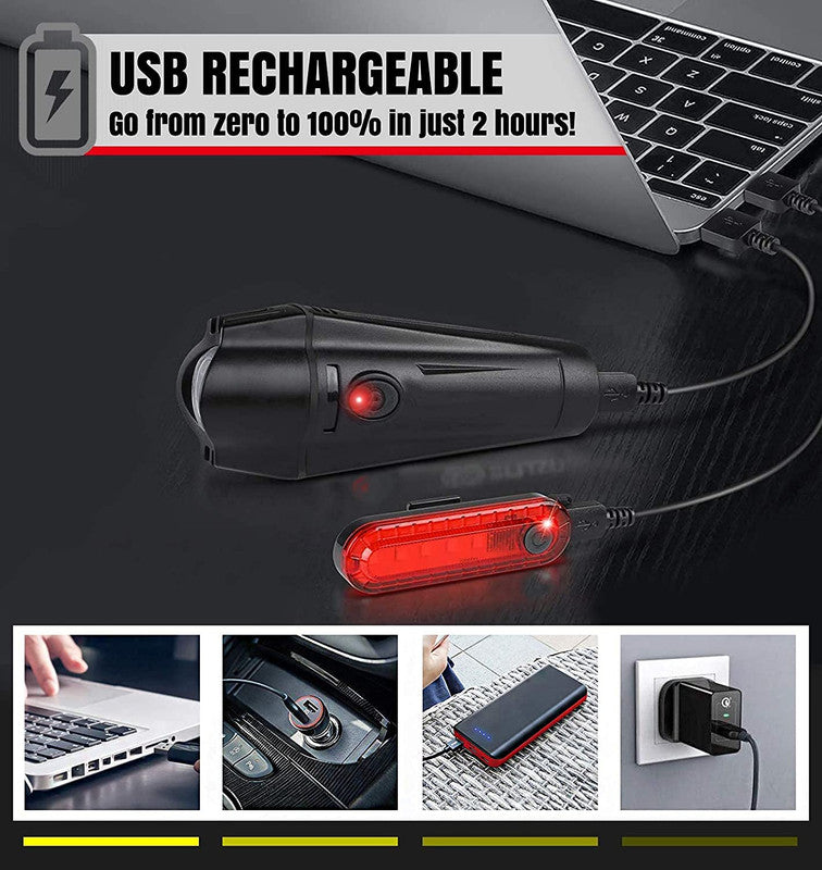 VIKUS Waterproof Rechargeable LED Bike Lights Set (2000mah Lithium